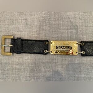 Vintage black Moschino belt with gold plates